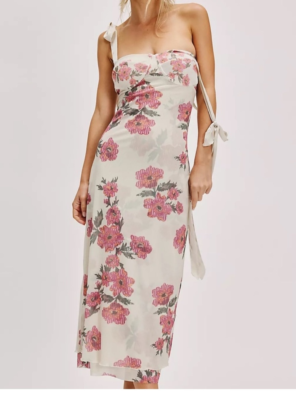Free People Got Glam Printed Mesh Slip Dress Tea Combo Size Large